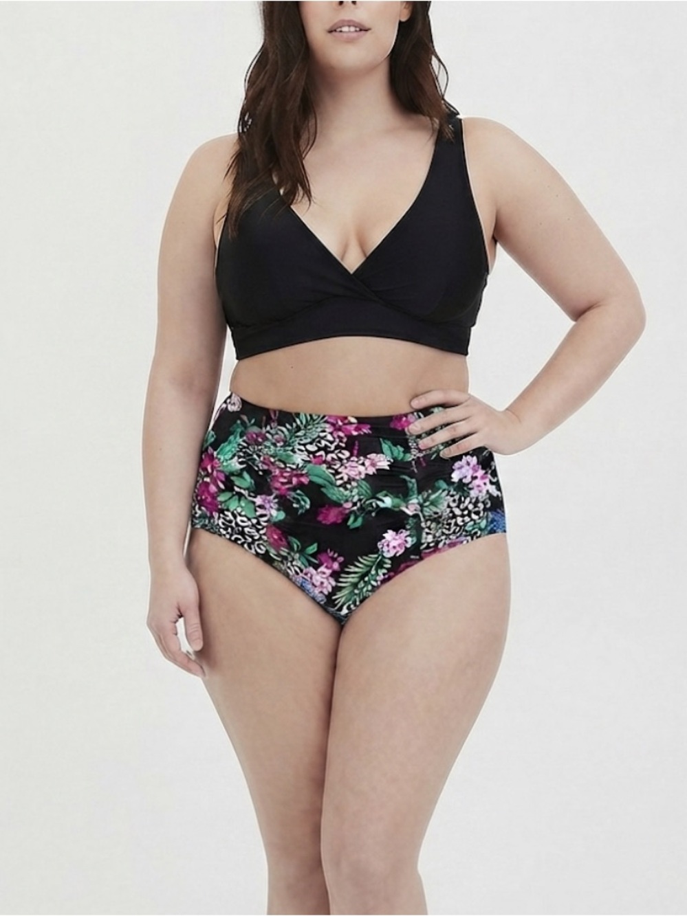 New Set! Torrid sz 4 Leopard Cheetah Floral High Rise Ruched‎ Swim Top Bottom 4X
